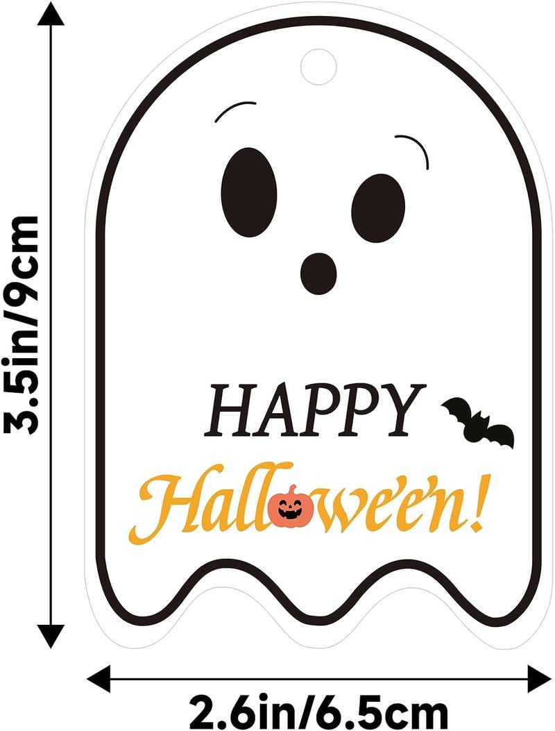 g2plus Happy Halloween Tags - 50 Pcs Ghost Paper Gift Tags with String for Trick or Treat Bags, Spooky Halloween Party Favors Tag for Candy Bags, DIY Crafts, Gift Wrapping(2.5x3.5 in) - Image 2